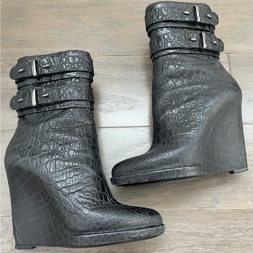Givenchy Black Crocodile-Pattern Wedge Boots